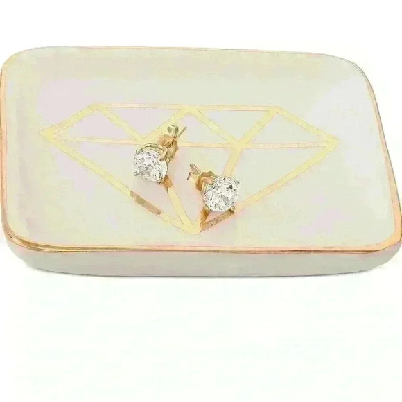 Giani Bernini Cubic Zirconia Solitaire Stud Earrings & Ceramic Trinket Dish - Picture 4 of 11